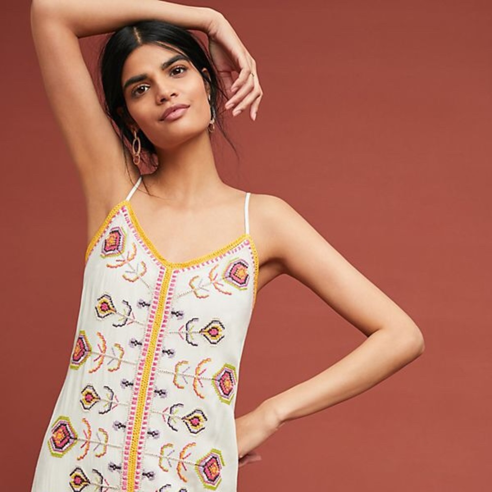 Anthropologie Embroidered Slip Dress